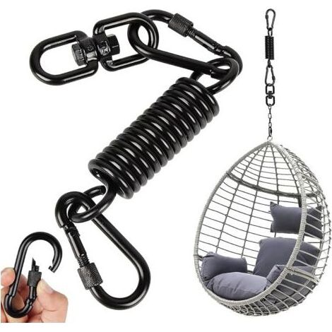 Ressort oscillant pour fauteuil suspendu, fauteuil suspendu avec 2 mousquetons et crochets pivotants à 360 °, mousqueton, capacité de charge jusqu'à 250 kg, ressort de suspension pour sac (1/5)