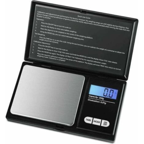 Balance de Precision 0.01g, 200g/0.01g, Balance de Poche avec Écran LCD, Petite Balance de Bijoux, Balance de Cuisine, Balance de Précision avec Fonction de Tare, Acier Inoxydable (Noir)