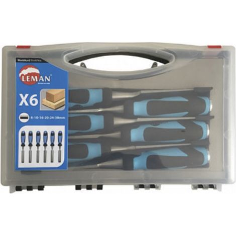Leman – Coffret de 6 ciseaux à bois – Manche bi-matière pour confort – Lame 25mm pour coupe précise – Pour bois dur et teck
