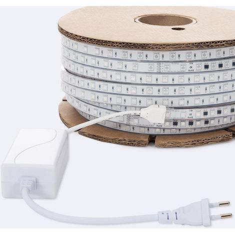 Bobina 50m Striscia LED RGB 220V SMD 60 LED/m 15W/m SILICONE FLEX Larga 12mm IP67 Taglio 100cm Telecomando RF