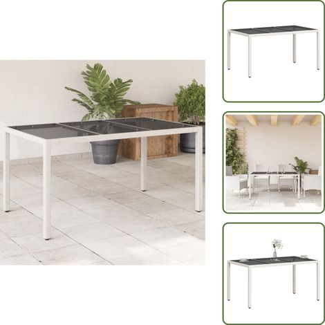 Gartentisch mit Glasplatte Weiß 150x90x75 cm Poly Rattan - Gartentisch - Esstisch - Outdoortisch - Terrassenmöbel - Gartenmöbel (1/5)