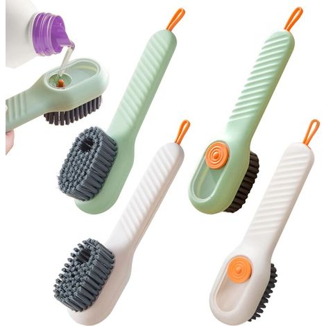 Set di 4 spazzole per la pulizia con setole morbide, spazzola per scarpe e vestiti, spazzola multifunzionale a pressione, spazzola con erogazione automatica di liquido, per uso domestico (1/4)