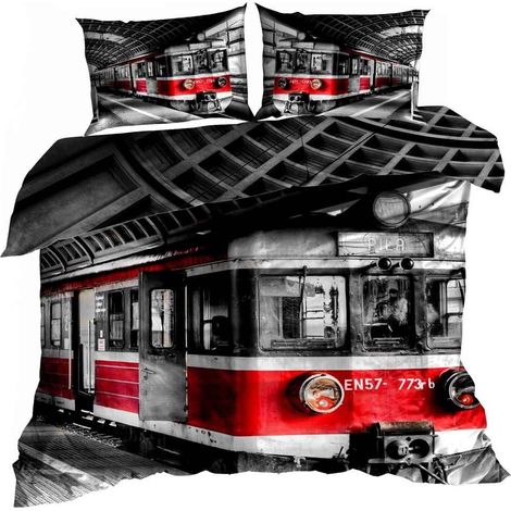 Biancheria da letto in raso di cotone 3D 200x220cm TRENO ROSSO (1/3)
