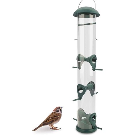 Wildlife Friend Mangeoire Oiseaux Exterieur à Grain 40cm Vert - avec 6 Points D'approche, Nichoir Oiseaux Exterieur avec Colonne d'alimentation, Silo d'alimentation pour Oiseaux Sauvages à Grains. (1/5)