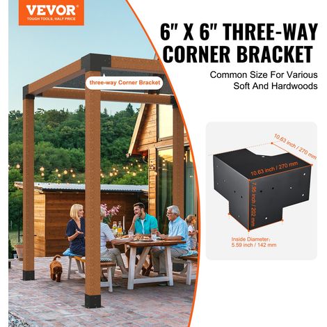 Kit Supports de Pergola 6x6 po 15x15 cm Support de Poteau Bois de Menuiserie 4 Supports d'Angle à 3 Voies Base de Poutres Quincaillerie Bricolage pour Tonnelles, Pergolas de Terrasse, Cabanes (1/5)