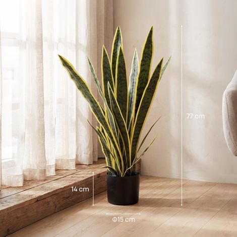 Sansevieria artificielle, plante factice réaliste avec pot, Ø15 cm x 80 cm, verte et jaune (1/5)