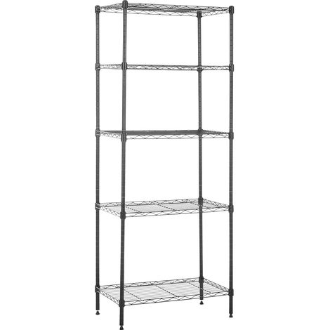 1 - Étagère de rangement - Meuble métallique - 5 tablettes réglables sans roues &43 pieds de nivellement pour cuisine bureau garage Noir 58,9x34x152,5cm