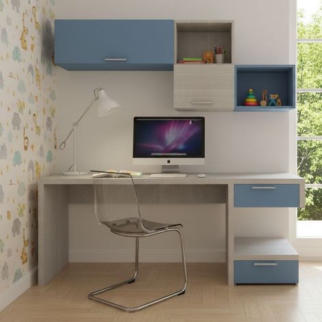 Angolo studio moderno con cassettiera sfalsata per cameretta - Rovere Rock e Avio