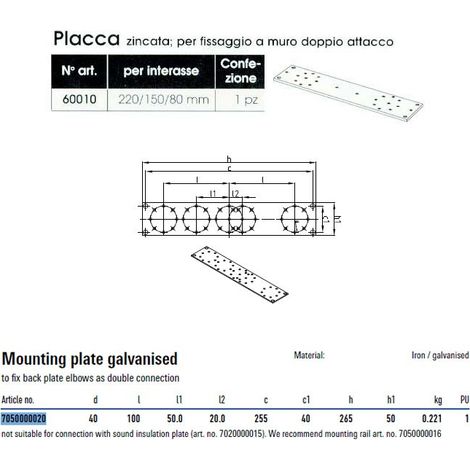 Placca zincata fissaggio a muro 7050000020