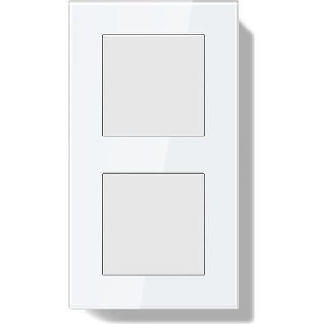 Double Interrupteur Mural,Interrupteur Encastré avec Cadre en Verre de Cristal,Double 1 Gang 1 Voie,Installation Facile,86 86mm,Blanc (1/5)