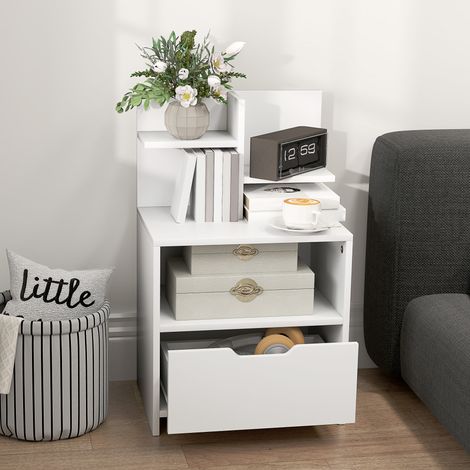 Moderner Nachttisch mit Schublade und Ablagefächern für Wohn- und Schlafzimmer, 45 x 35 x 73 cm, Weiß
