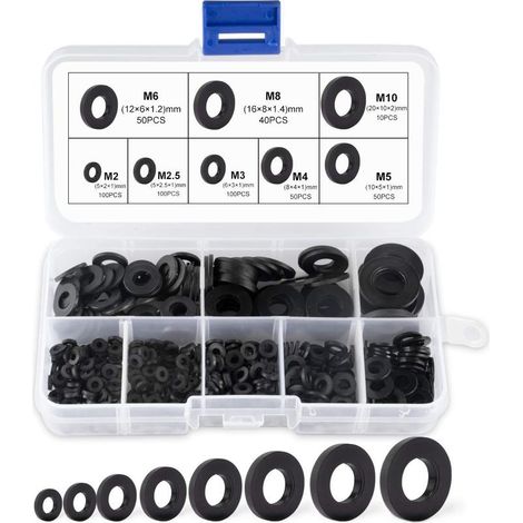 – Rondelle plate en nylon – Lot de 500 pièces – 8 tailles M2 à M10 – Résistante à la corrosion – Pour connexions électriques (1/5)