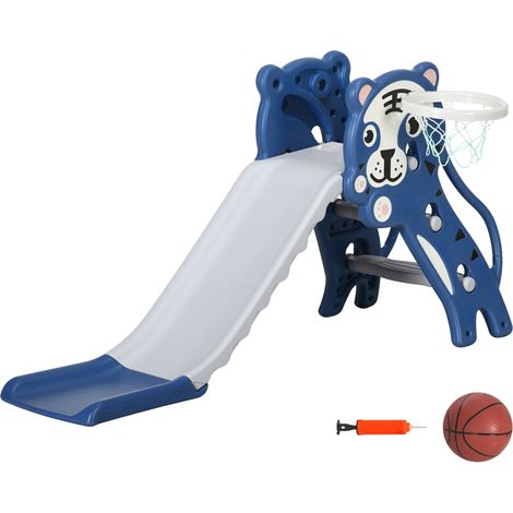 Toboggan enfant intérieur bleu thème tigre, avec filet de basket, pour bébés 18-36 mois (1/5)