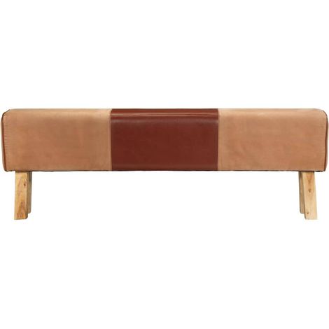 Banc saut de cheval 160 cm Marron Cuir véritable et bois acacia (1/5)
