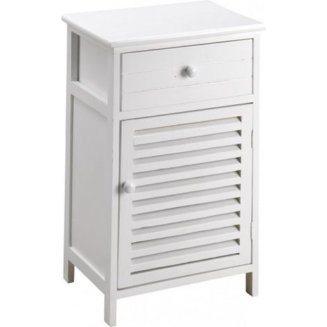 Mobiletto soggiorno, cassetto e anta, in legno paulownia bianco 40x29x64H Slome