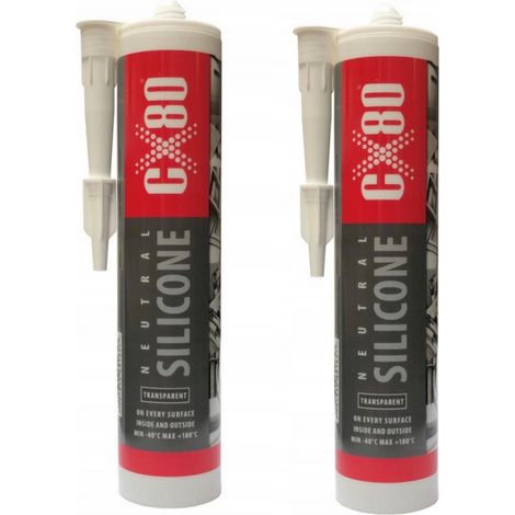 CX80 Silicona de construcción neutra para hormigón, madera, incolora, 300 ml x 2 (1/2)