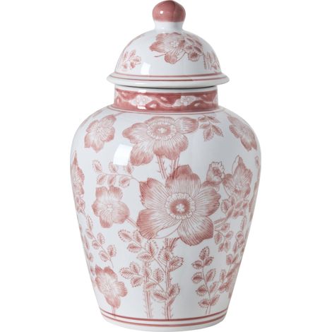 Flower Vase with Lid White and Red Lidded Ginger Jar Porcelain Decorative Table Accessory Antique Vintage MOGUER