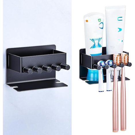 Wall-Mounted Toothbrush Holder, Electric Toothbrush Holder, Self-Adhesive Toothbrush Holder, Bathroom Toothbrush Holder (Black) (1/5)