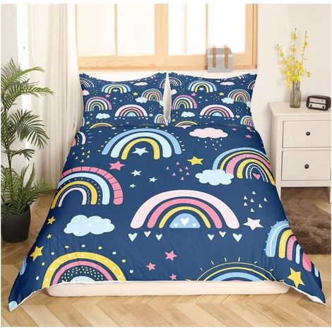 Filles Arc - en - Ciel Parure de Lit, cloudstars bohème Arc - en - Ciel Réversible Housse de Couette 200x200cm Enfants garçon - ZHI (1/4)