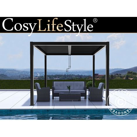 Cenador Pérgola bioclimática San Pablo Alu+, 3x3m, Negro (1/5)