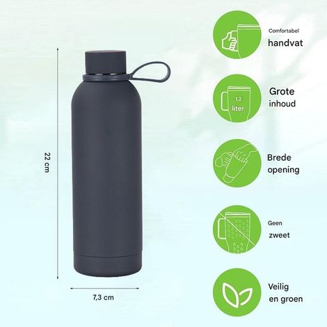 Botella de agua - Termo de acero - Botella para beber de acero inoxidable - Botellas para beber para adultos - Doble pared - 500 ml - Azul marino (1/5)
