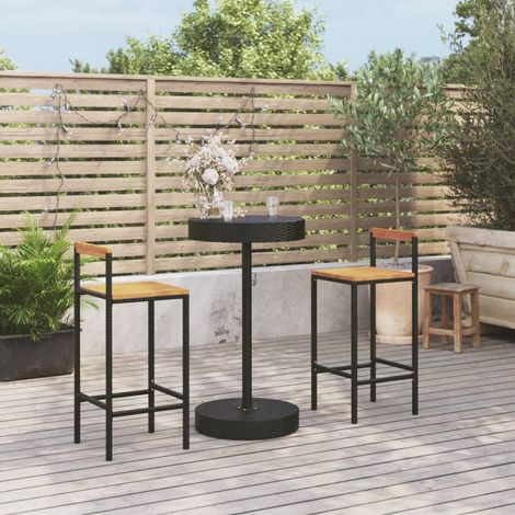 3 Piece Garden Bar Set Black Poly Rattan&Solid Wood Acacia vidaXL