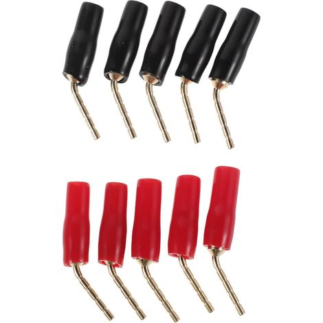Lot de 10 fiches Bananes pour câbles d'enceintes : eur coudé à de 2 mm pour Home cinéma, récepteur Audio/vidéo et systèmes Audio (Rouge, Noir) (1/5)