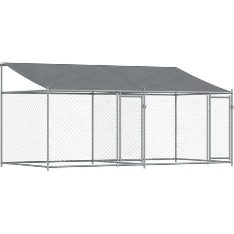 Gabbia per cani con tetto e porte 4 x 2 x 2 m in acciaio zincato grigio 020041634