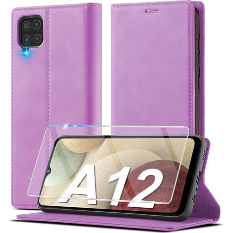 Coque portefeuille pour Samsung Galaxy A12/M12 en cuir PU, avec support et fermeture magnétique, violet (1/5)