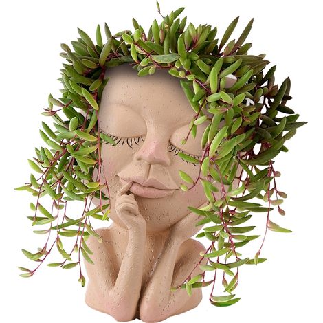Pot de Fleurs Visage avec Trou de Drainage - Planteur Décoratif Intérieur/Extérieur Yeux Fermés