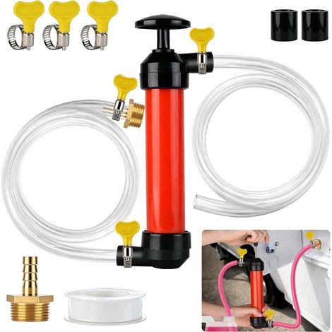 Pompe a Eau Manuelle, Pompe-Vidange Huile Moteur, pompe Manuelle Carburant avec 2 tuyaux 3 clips& 1 rouleau de ruban adhésif, pompe de Transfert pour Carburant Essence Huile Diesel Eau (1/5)