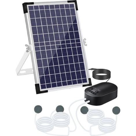 Aireador solar para estanque de 10 W, 10 V, con batería de 4400 mAh, 3 modos de oxígeno (alto/bajo/intermitente), para estanques de jardín y acuarios (1/5)