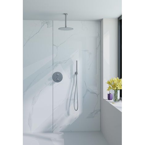FugaFlow Eccelente Acces Ensemble de douche de tête encastré - rond - thermostatique - bras de plafond - pomme de tête 25cm - douchette à main sur