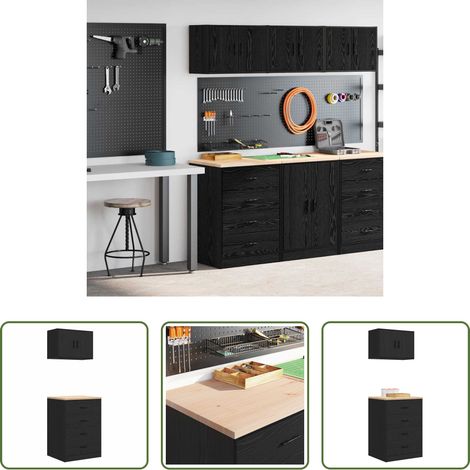 Werkzeugschrank - Garagenschränke 2 Stk. Schwarz Holzwerkstoff (1/5)