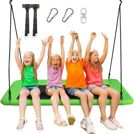 COSTWAY Baumschaukel Nestschaukel 100-180cm verstellbaren Seil, Haengeschaukel 320kg Tragkraft, Mehrkindschaukel Gartenschaukel für Kinder & Erwachsene 150x80cm Grün (1/5)