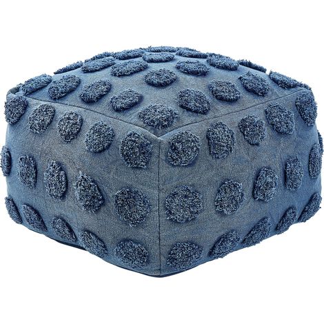 Pouf quadrato Boho Ottoman in cotone a pois 50 x 50 x 35 cm Blu Vishvi
