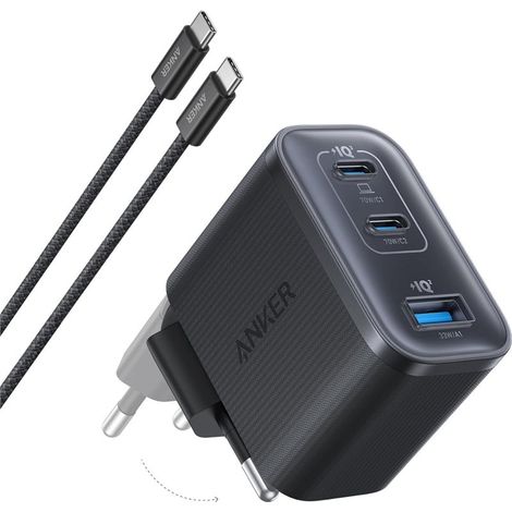 Anker Dual USB-C + USB-A Cargador Rápido 70W Negro