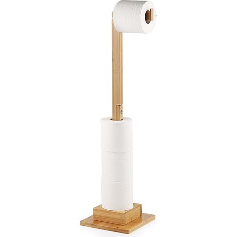 Porte-rouleaux papier toilette en bambou - Lot de 1 - Style naturel écologique - Support 2 en 1 avec rangement - Pour salle de bain moderne - Hauteur 72 cm (1/5)