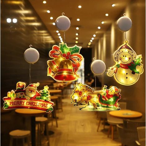 4-teiliges Lichterset für Weihnachtsdekoration, hängende Lichterkette mit Saugnäpfen, Fensterbeleuchtung mit Saugnäpfen, hängende Weihnachtsdekoration, batteriebetrieben, Weihnachtsdekoration für den  (1/4)