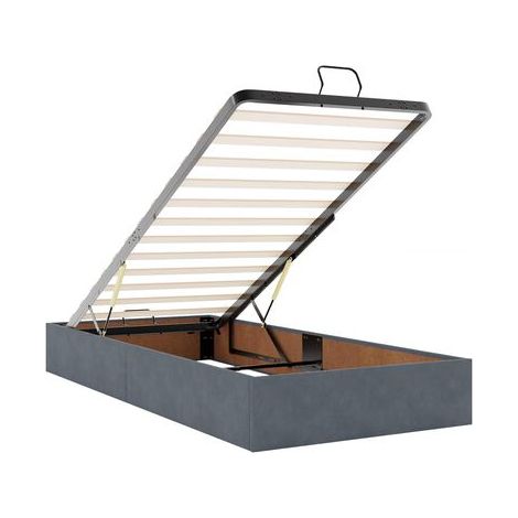 Lit coffre (avec matelas), gris foncé, 100 × 200 cm, velours, espace de rangement généreux, velours doux et confortable, pour chambre, décor moderne, facile à assembler (1/5)