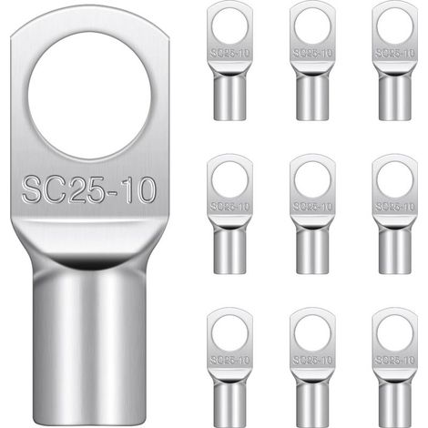 Lot 10 cosses tubulaires M10 25 mm² SC Cuivre étamé Cosses (1/5)