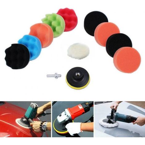 SET 10 TAMPONI LUCIDATURA CON SPUGNA + ADATTATORE PER TRAPANO 150MM 6" (1/5)