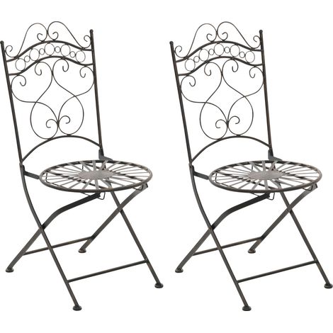 Conjunto de 2 sillas de jardín de diseño rústico para terraza o balcón fabricadas en hierro forjado con efecto bronce envejecido 100007939 (1/5)