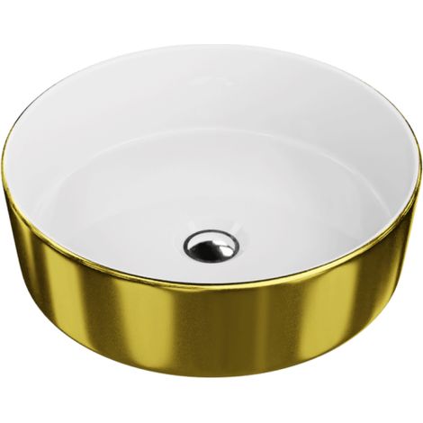 LAVITA Aufsatzwaschtisch Merida Gold/White Aufsatzwaschbecken Rund Waschbecken Ohne Überlauf und Hahnloch Aus hochwertigem Porzellan Waschtisch 37x37x12 cm Weiß/Gold (1/5)