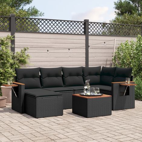 vidaXL Set Divani da Giardino con Cuscini 7pz Nero Polyrattan (1/3)