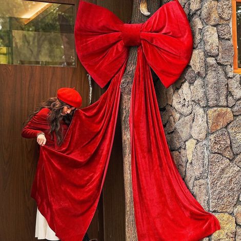 Grand noeud décoratif rouge, noeud en velours, décoration murale, décoration de sapin de Noël, convient pour les mariages, 80x60cm (avec queue de 4m) (1/5)