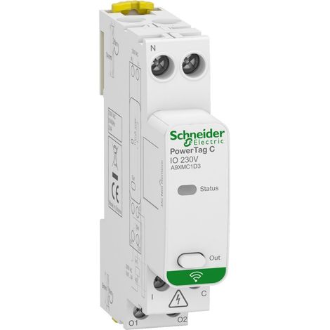 Schneider Electric – Détecteur d'ouverture PowerTag C – Capteur radio-fréquence modulaire – Alimentation 230V – Pose sur rail DIN – 1 entrée 1 sortie