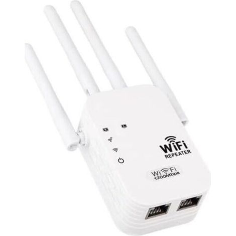 Potente ripetitore WiFi, 1200 Mbps, potente amplificatore WiFi, doppia banda 5 GHz e 2,4 GHz, extender WiFi con WPS e modalità 4, fino a 120 m², compatibile con tutti i modem/router Internet (1/5)