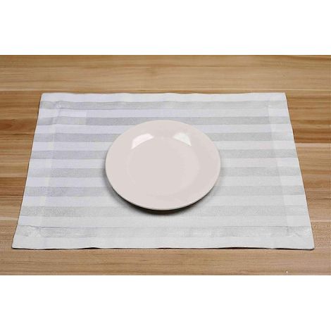 Ensemble de 4 sets de table à rayures argentées, 35,5 x 48 cm (grand format).