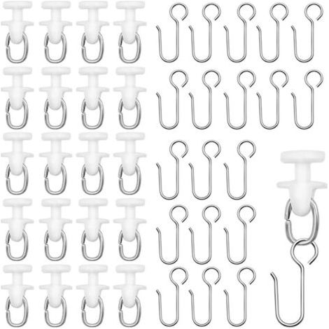 60 PCS rail de rideau Rail blanc coulisseau de rideau en plastique poulie avec 60 Crochets métalliques pour rideau de douche de porte et fenêtre